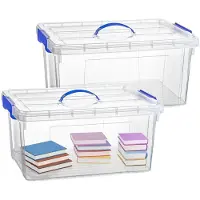 PlasticForte Opslagbox - 2x - met deksel - transparant blauw - 34 liter - 53 x 39 x 25 cm - kunststof - opbergdoos - opbergen
