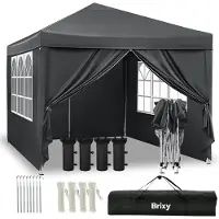 Brixy Partytent - Paviljoen - Easy Up - Opvouwbaar - Zijwanden - Waterdicht - Met Draagtas - 300 x 300 cm – Zwart