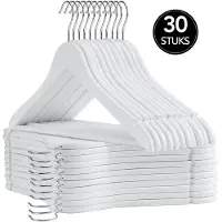 Infinity Goods 30 Houten Kledinghangers Wit - Kleerhanger - Inkeping en Broeklat - Metalen Haak - Volwassenen - 30 Stuks - Wit