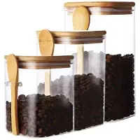 Cheffinger Glazen Voorraadpotten Set met Bamboe Deksel en Lepels - 3-delig - 900ml, 1100ml, 1500ml