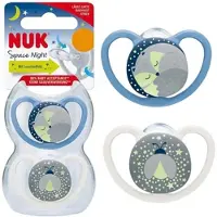 Nuk Space Night- siliconen fopspenen, 2st. set- gloeit in het donker- blauw 0-6 maanden