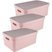Sunware opbergbox Sigma - 3x - met deksel - kunststof - 45L - lichtroze - opbergbakken - 39x59x24 cm