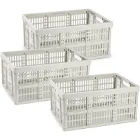 PlasticForte Opvouwbare krat - 3x - beige - 48 x 35 x 24 cm - boodschappen - 32 liter - kunststof