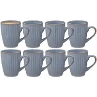 Secret De Gourmet Koffiemokken Rome - 8x stuks - Keramiek - blauw - 380 ml - 9 x 11 cm - old stone look
