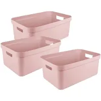 Sunware opbergbox Sigma - 3x - kunststof - 45 liter - lichtroze - opberg dozen/bakken - opbergers - 39 x 59 x 24 cm