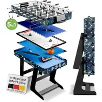 Juskys Multi-Speeltafel 5 in 1 - 104 x 58 x 73 cm - Biljart / Tafelvoetbal / Hockey / Tafeltennis / Basketbal - Incl. Toebehoren