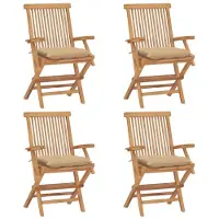 vidaXL Tuinstoelen 4 st met beige kussens massief teakhout