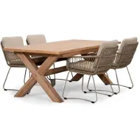 BUITEN living Riga/Harper Sandstone dining tuinset | 4 personen | teakhout + touw | 200cm