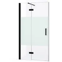 Maxaro Diamond Douchedeur | 90 cm Mat zwart Helder met matte strook Draaideur