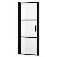 Maxaro Diamond Douchedeur | 85 cm Mat zwart Helder met 4 zwarte strepen Draaideur