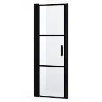 Maxaro Diamond Douchedeur | 70 cm Mat zwart Helder met 4 zwarte strepen Draaideur