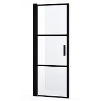 Maxaro Diamond Douchedeur | 70 cm Mat zwart Helder met 4 zwarte strepen Draaideur
