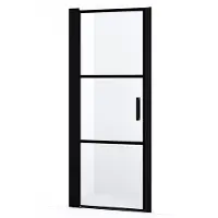 Maxaro Diamond Douchedeur | 80 cm Mat zwart Helder met 4 zwarte strepen Draaideur