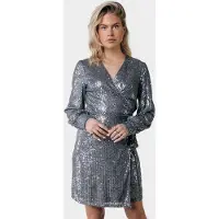 Colourful Rebel Dames Kleedjes Xita Sequins Real Wrap Dress - Zilver - Maat L