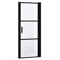 Maxaro Diamond Douchedeur | 80 cm Mat zwart Helder met 4 zwarte strepen Draaideur