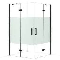 Maxaro Diamond Douchecabine | 120x120 cm Mat zwart Helder met matte strook Draaideur Vierkant