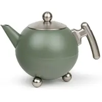 Bredemeijer - Theepot dubbelwandig - Duet Bella Ronde – 1,2 liter - RVS - Legergroen