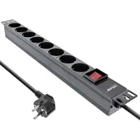 InLine 19'' stekkerdoos - CEE 7/7 - 8x CEE 7/3 - met schakelaar / zwart - 2 meter