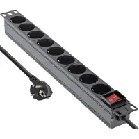 InLine 19'' stekkerdoos - CEE 7/7 - 9x CEE 7/3 - met schakelaar / zwart - 2 meter