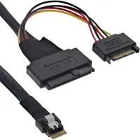 InLine Slim SAS-kabel, SFF-8654 naar U.2 SFF-8639 + SATA-voeding, 1m