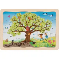 Goki Puzzel - De Seizoenen Van De Appelboom - 47 Stukjes - 4 Lagen - 28,5X20X1,5Cm - Hout - 3 Jaar