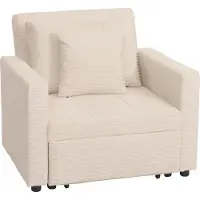 Mendler Fauteuil bed -L90, inklapbare fauteuil logeerbed, ligvlak 200x100cm stof/textiel koord ~ crème-wit