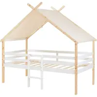 En.casa Kinderbed Surnadal huisbed met matras en lades hout wit naturel 90x200 cm []