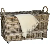 Van der leeden Opbergmand - op wieltjes - bruin - 78 x 44 x 42 cm - rotan - gevlochten riet - mand - vierkant - opbergen
