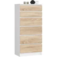 Akord Ladekast K60 met 6 Lades / Furniture Factory / Wit - Sonoma Eik / 60 x 130 x 40 cm