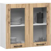 Akord Vitrinekast, Keukenkast modulaire OLIWIA W80 H720 met 2 Deuren / Hangkast / Bovenkast / Furniture Factory / Wit - Arisan Eik / 80 x 72 x 30 cm