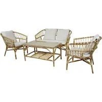 Axi Mary Rotan Loungeset 4-delig met bank, tafel en 2 stoelen Naturel/wit