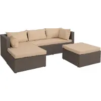 Mendler Poly-rattan set -O46, balkon/tuin/lounge set zitbank groep ~ grijs bekleding beige