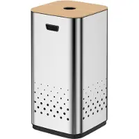Luzzo wasmand glanzend verchroomd 50 liter met bamboo deksel