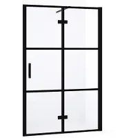 Maxaro Diamond Douchedeur | 120 cm Mat zwart Helder met 4 zwarte strepen Draaideur