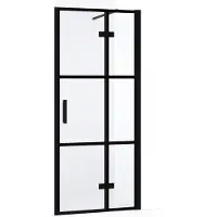 Maxaro Diamond Douchedeur | 80 cm Mat zwart Helder met 4 zwarte strepen Draaideur