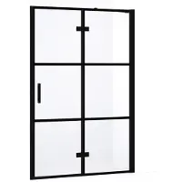 Maxaro Diamond Douchedeur | 120 cm Mat zwart Helder met 4 zwarte strepen Draaideur