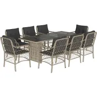 vidaXL 9-delige Tuinset met kussens poly rattan lichtgrijs