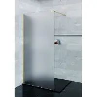 Saniclear Blurred douchewand matglas 100x200cm geborsteld messing profiel