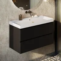 Fontana Kolo wastafelmeubel mat zwart 100cm mat witte wastafel 0 kraangaten
