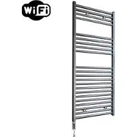 Sanicare Elektrische radiator hwv met wifi 111,8x60 cm gunmetal 730w met thermostaat chroom linksonder