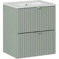 Comad Reed Green badmeubel ribbelfront 50cm met 2 lades en witte wastafel