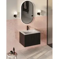 Muebles Raya badmeubel ribbelfront 60cm zwart mat met witte wastafel met kraangat