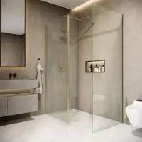 Saniclear Rivo inloop douchecabine 150x80cm met 40cm zijwand en 60cm vrije inloop geborsteld messing - mat goud