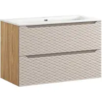 Comad Ocean Beige badmeubel 90cm met 2 lades en wastafel wit glans