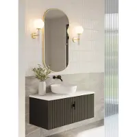 Muebles Ezra badmeubel ribbelfront 100cm zwart mat met wit toppaneel zonder waskom