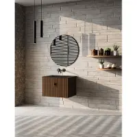 Muebles Raya badmeubel ribbelfront 60cm walnoot met zwarte wastafel zonder kraangat