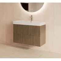 Gliss Design Hybris badmeubel met ribbelfront 80cm ash grey met glans witte wastafel zonder kraangat Lako
