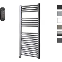 Sanicare HVS elektrische radiator 60x112cm gunmetal met afstandsbediening en thermostaat zwart linksonder