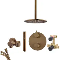 Mueller Bronzo inbouw regendouche rond met 25cm hoofddouche en plafondarm 30cm brons koper geborsteld