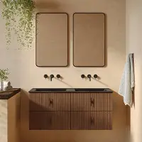 Muebles Marbella badmeubel ribbelfront 120cm walnoot met zwarte wastafel zonder kraangat